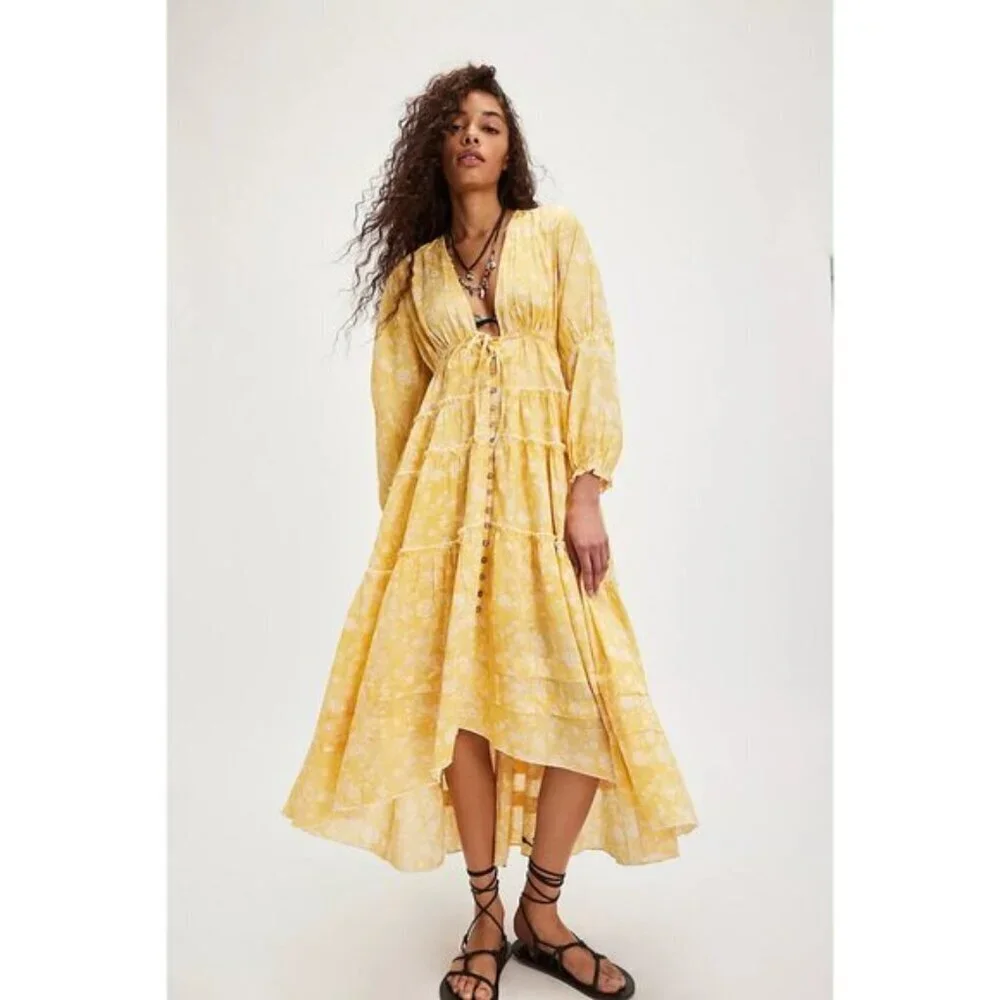FREE PEOPLE Pappiet Midi Dress in Sunshine Combo Size X-Small - Picture 12 of 12